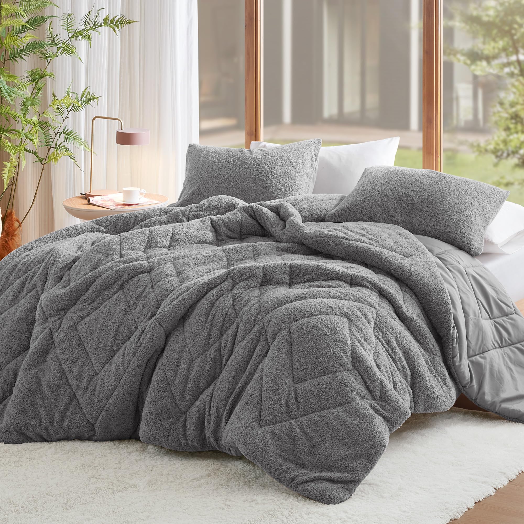 Comfort Spaces Queen Comforter Set Reversible Feather-Soft Plush Comforters For Queen Size Bed, All Season Diamond Quilted Micro